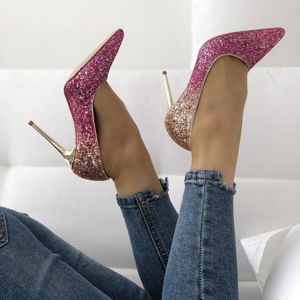 Pink and Gold Glitter Stiletto Heels Evening Shoes