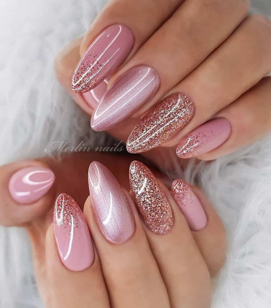 light pink and gold nails