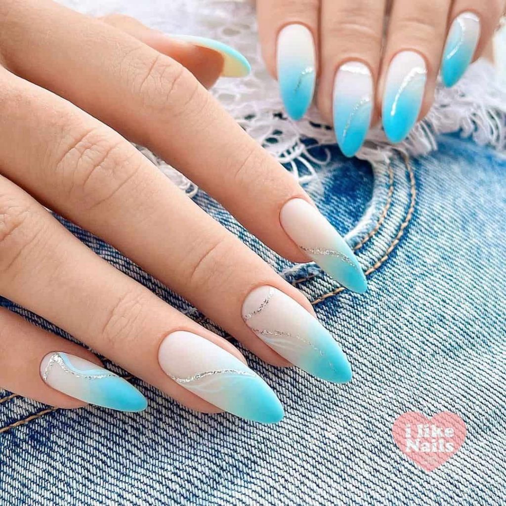 42 Cute Summer Nails For 2022 For Every Style : Pink Prawn Blue Nails